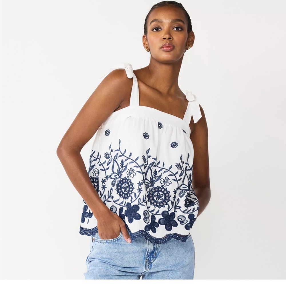 Draper James Embroidered Beachy Blouse. 100% cotton
